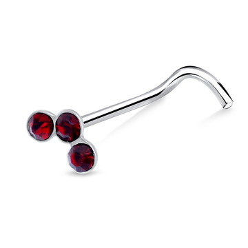 Red Stone Silver Curved Nose Stud NSKB-93